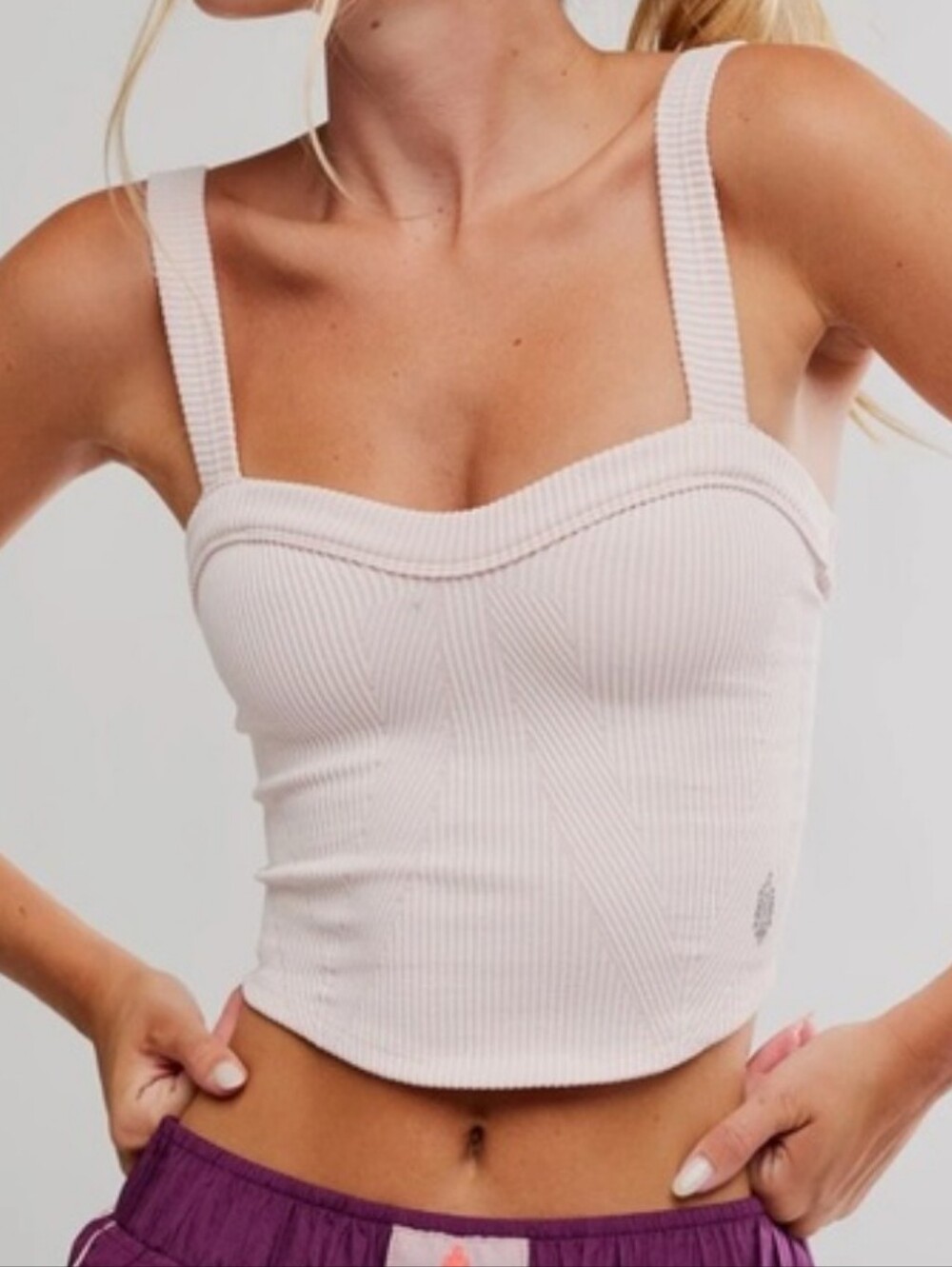 NWT Free People Perfectly Plaited Cami Sweetheart Neckline Ribbed Tank Rose